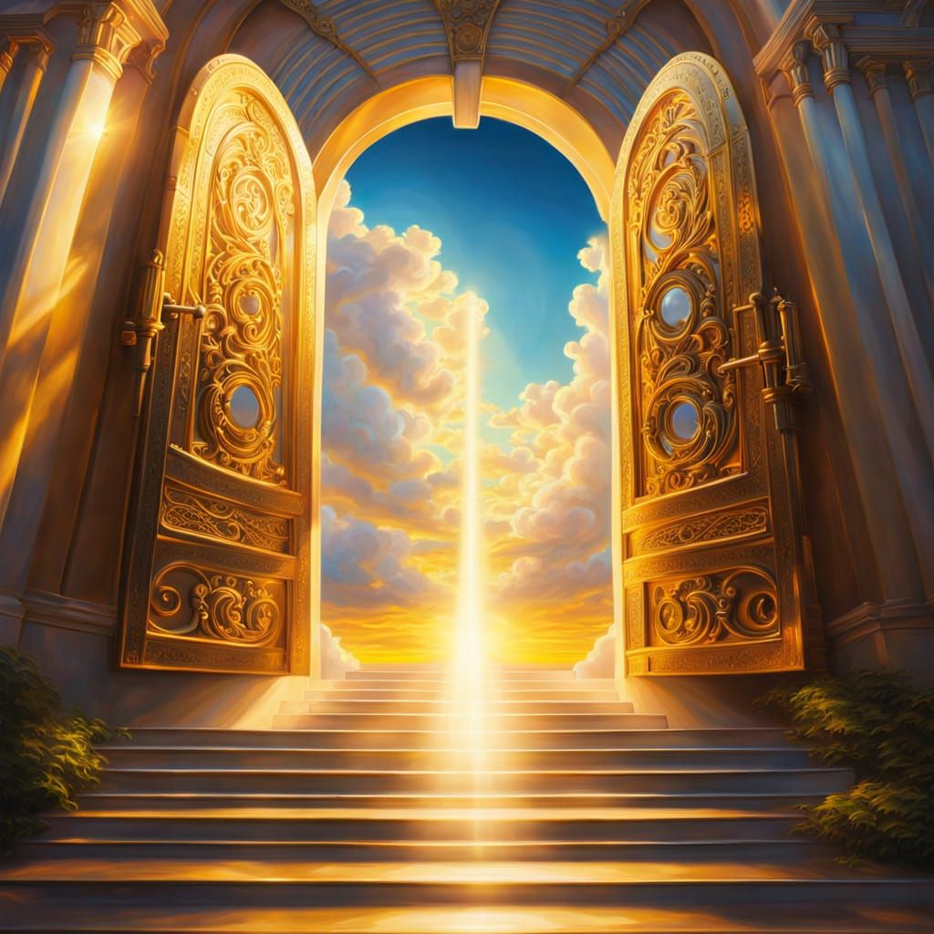 Golden Portal to Heaven: Surreal Oil Painting