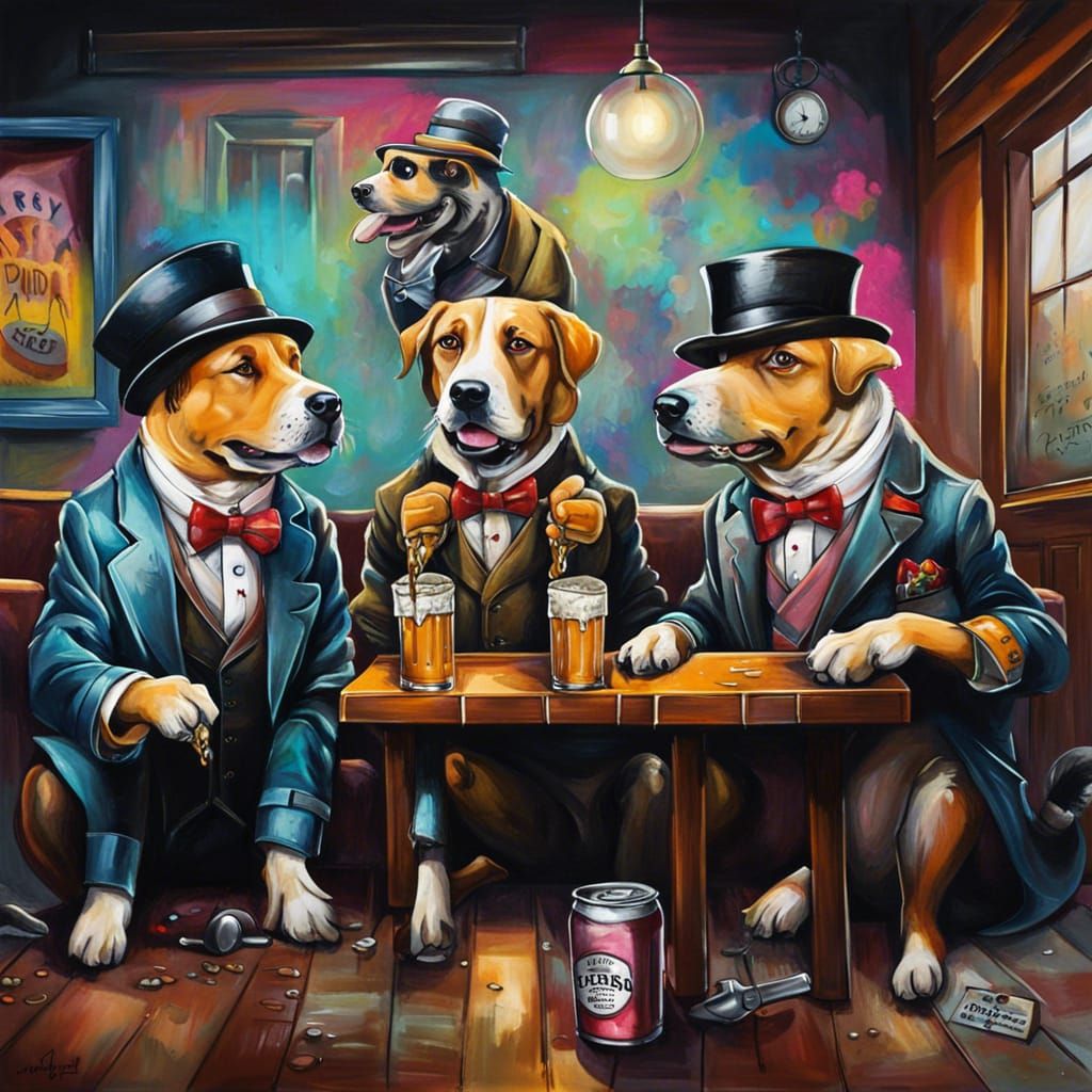 Dogs Enjoying Beer: Graffiti Art in a Pub