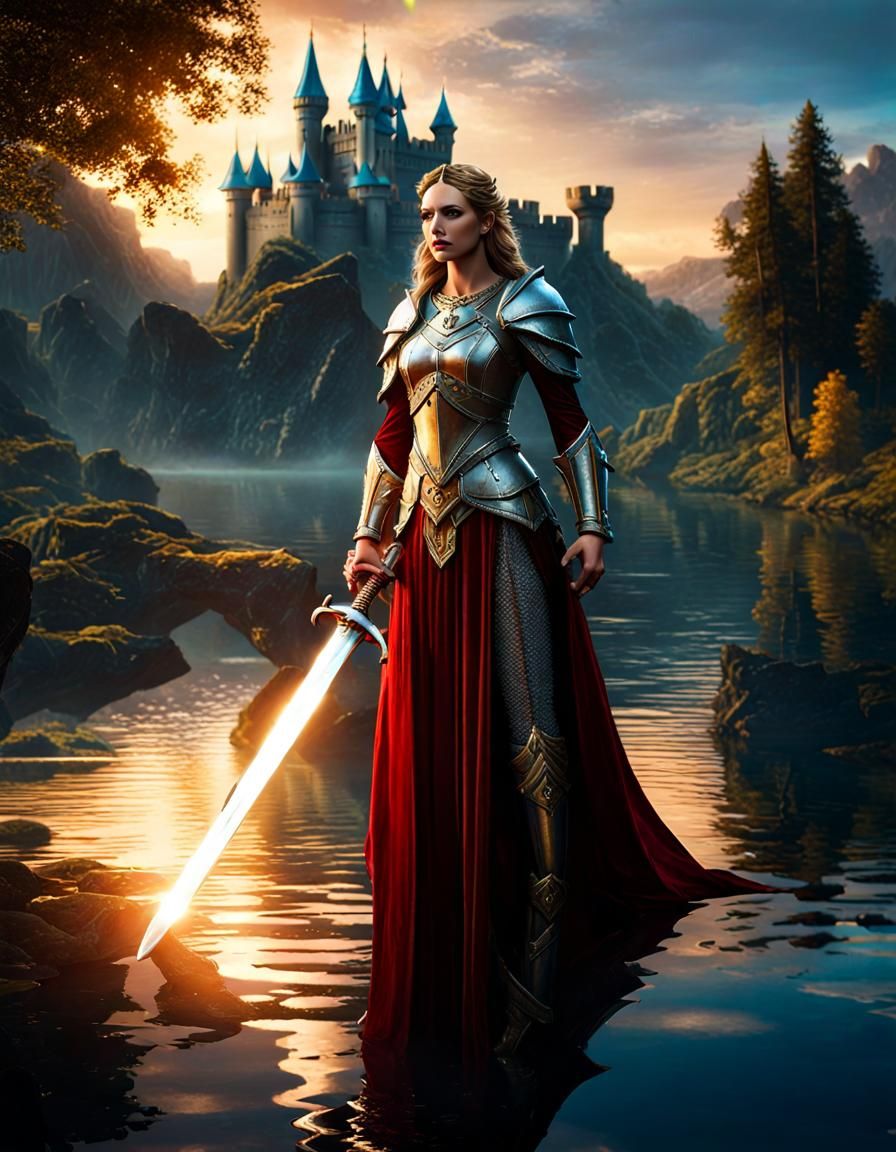 Nimue Emerges with Excalibur: Dark Fantasy Art