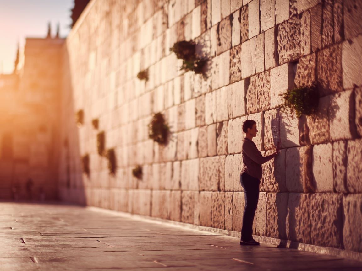 A Man of Faith at the Western Wall in Golden Hour