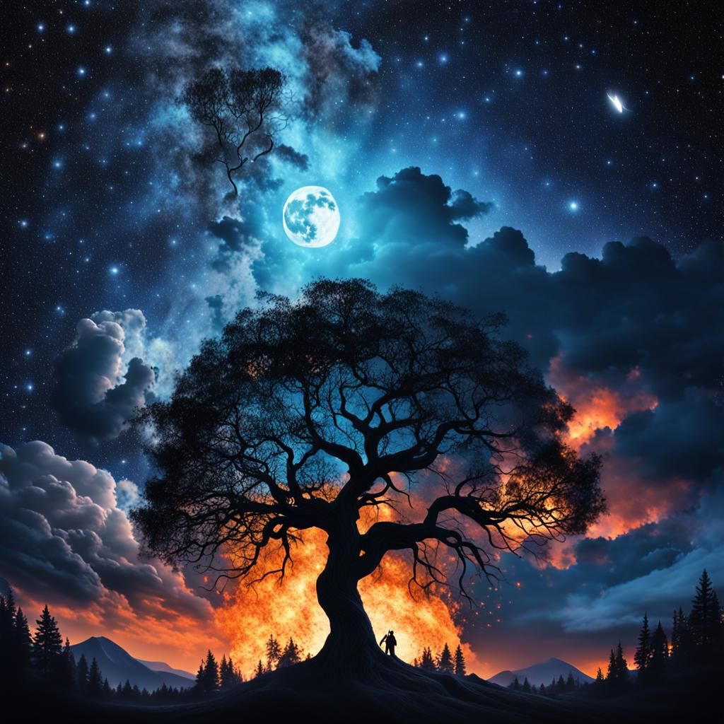 Surreal Mindscape: A Universe of Stars and Fire