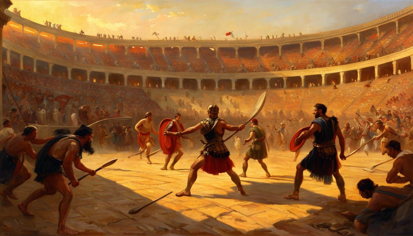 Gladiator Fight at Circus Maximus: Oil Painting