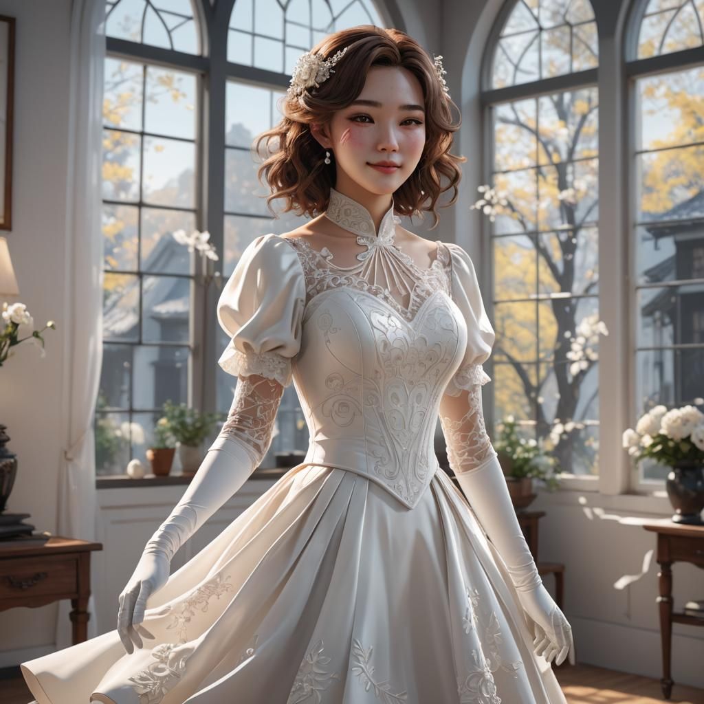 Gothic Wedding Bridesmaid in 3D Anime Art Style