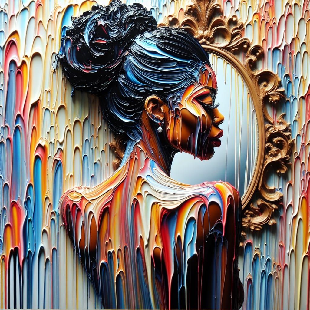 Abstract Impasto Portrait with Serene African American Woman