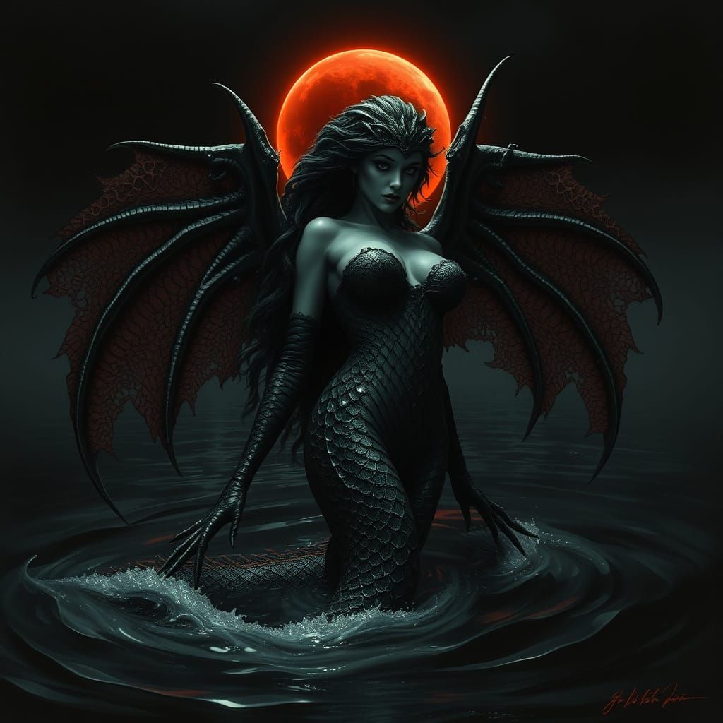Siren of the Black Mire: Gothic Horror Art