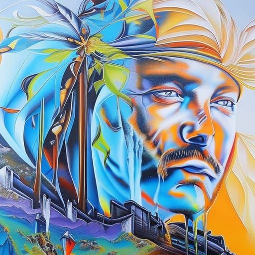 Graffiti Art: Human with Kalashnikov in Dürer Style