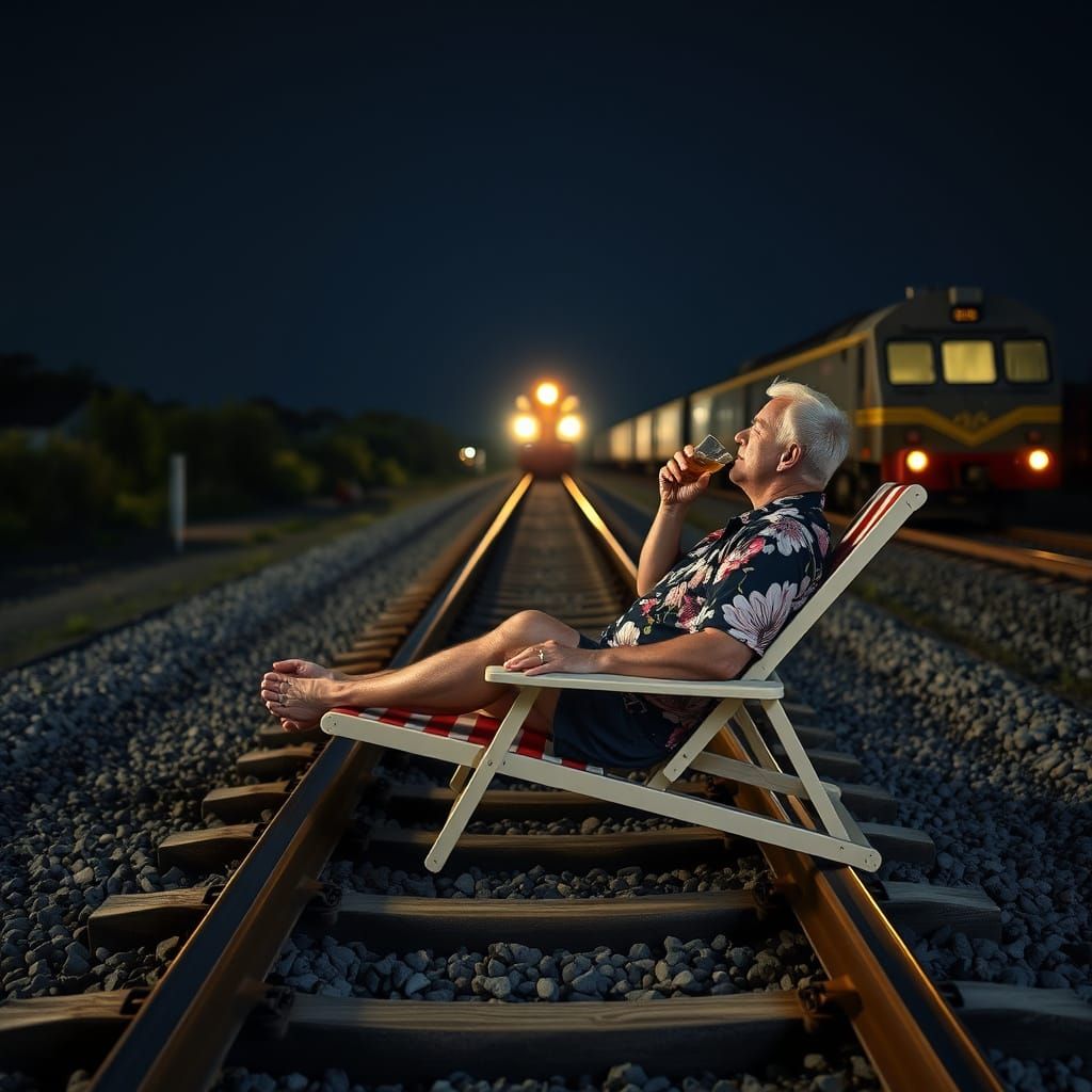 Man Relaxes on Tracks as Train Approaches
