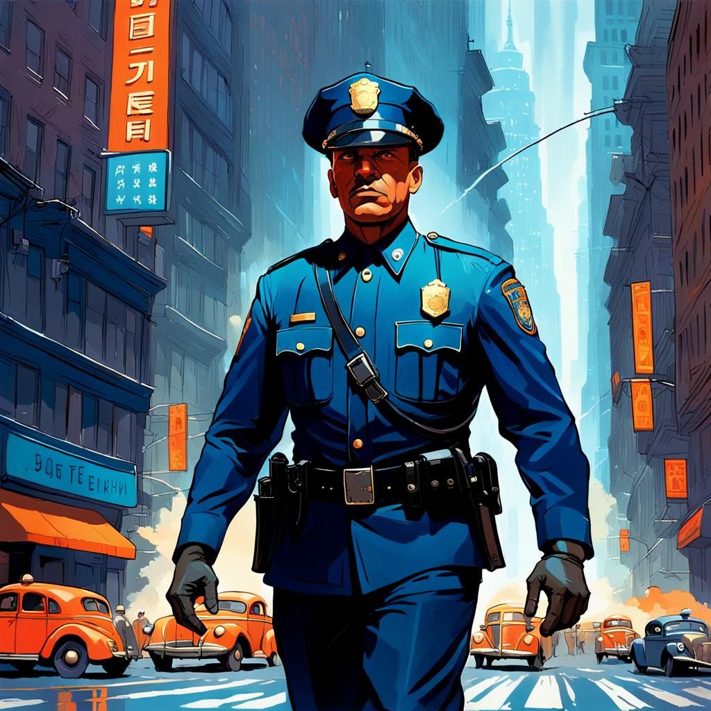 Heroic Policeman on the Beat: 1930s Illustration