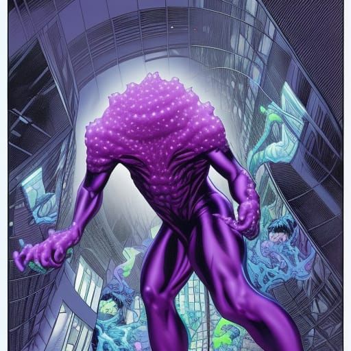 Purple Ooze Man Teleporting, Comic Book Art