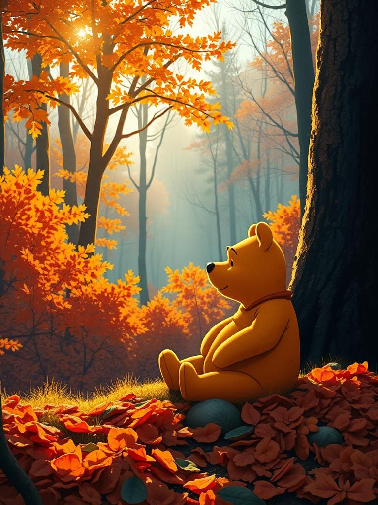 Granola Winnie the Pooh in Sun-Drenched Forest