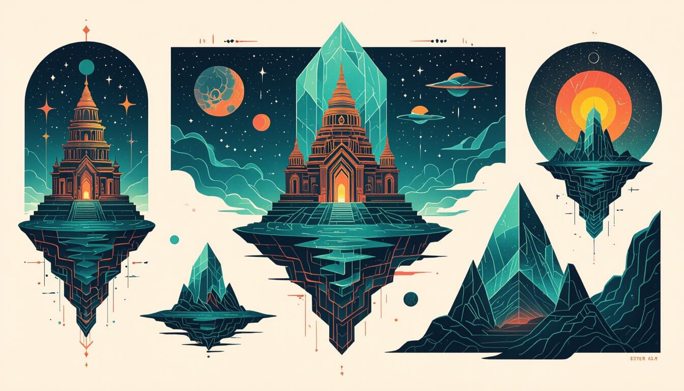 Surreal Underwater Geometric Flash Tattoo Sheet