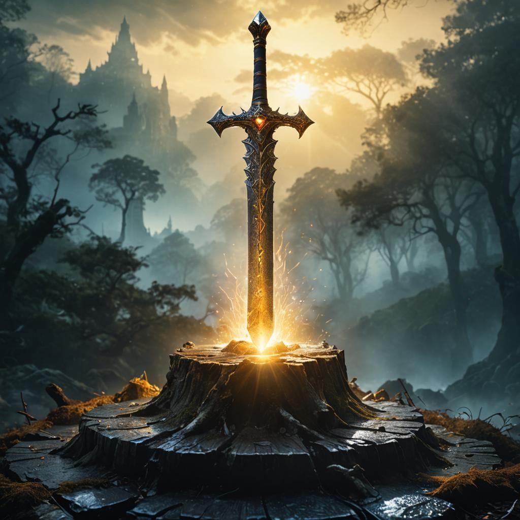 Master Sword in Stone: Dark Fantasy Art