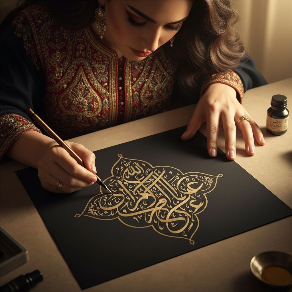 Golden Arabic Calligraphy on Black Paper