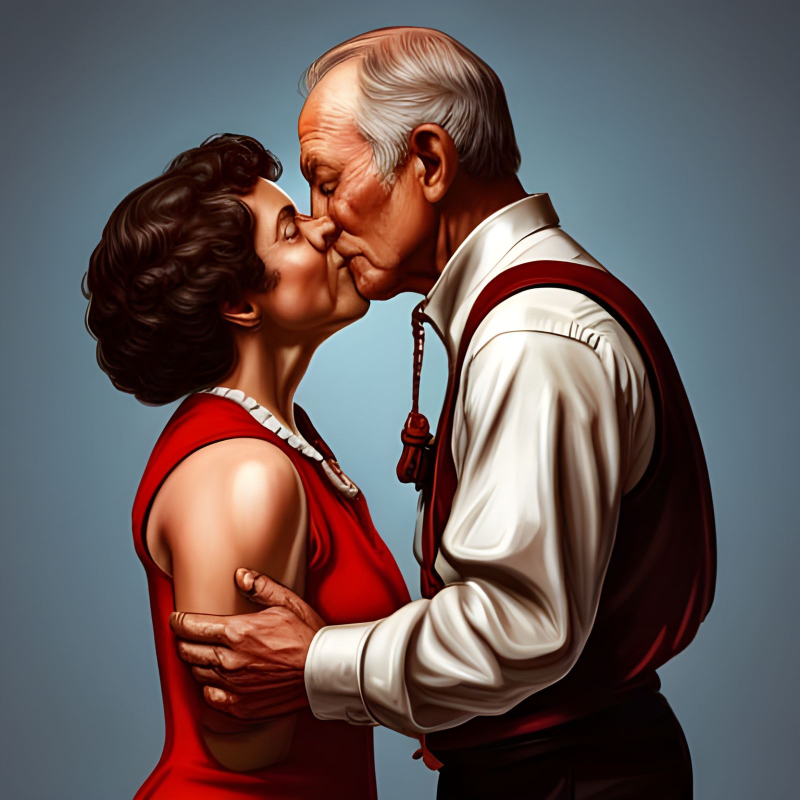 Romantic Kiss: A Norman Rockwell-esque Portrait