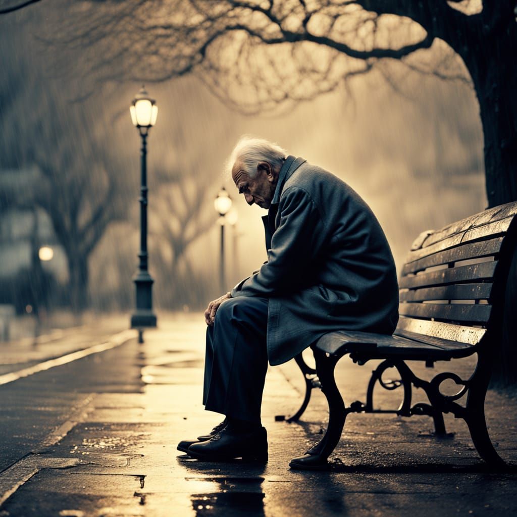Elderly Man's Melancholy: A Photorealistic Film Still