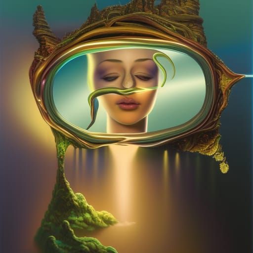 Surreal Kiss: Bioluminescent Reflection in Dreamscape