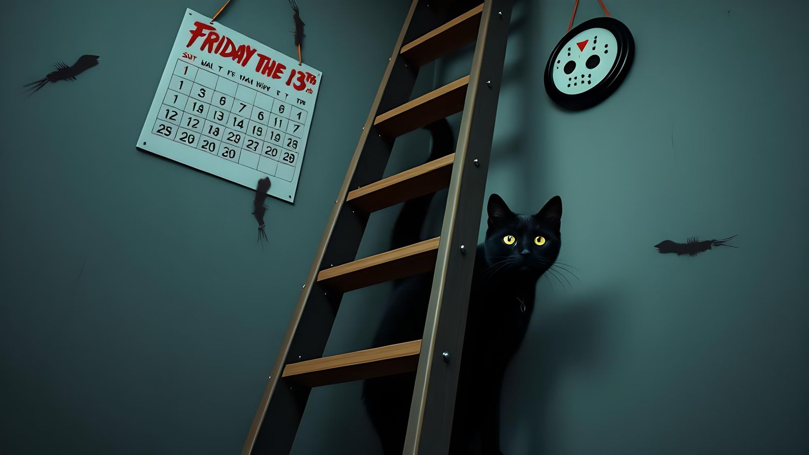 Black Cat Under Ladder on Friday the 13th