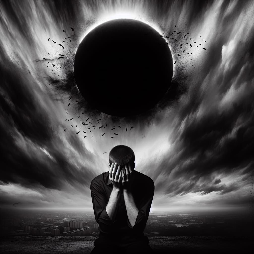 Desolate Scene: Sun Turns Black with Despair