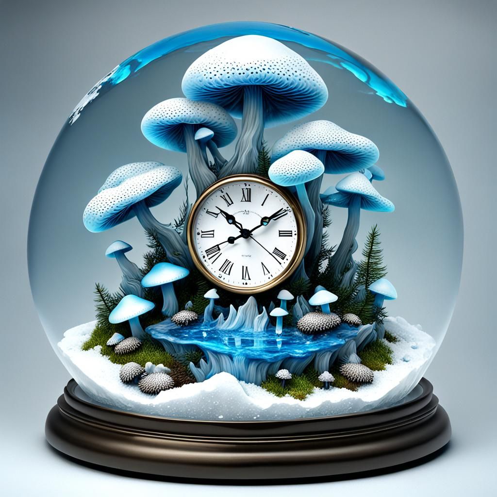 Giant Blue Mushroom in Snowy Alaskan Landscape