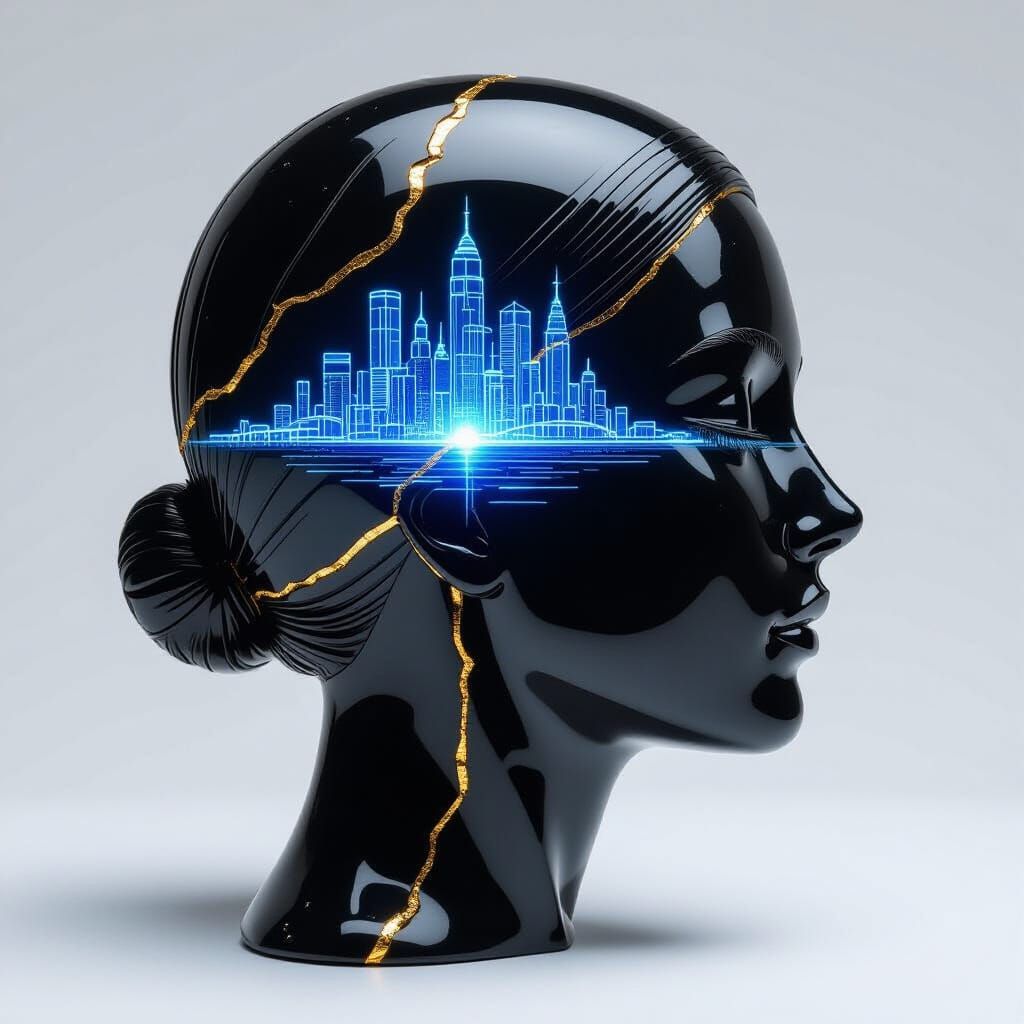 Obsidian Woman Reveals Glowing Sapphire City