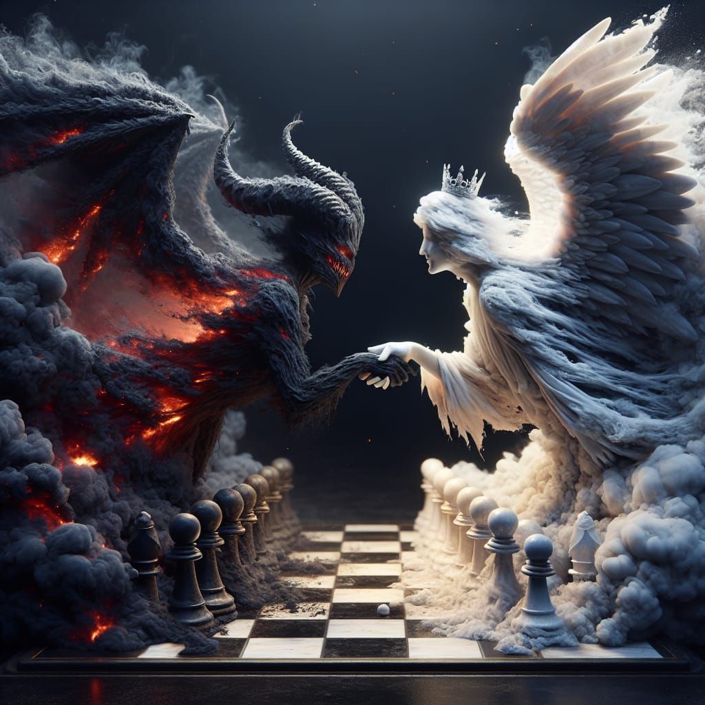 Chess Game of Heaven and Hell in 3D Smoke