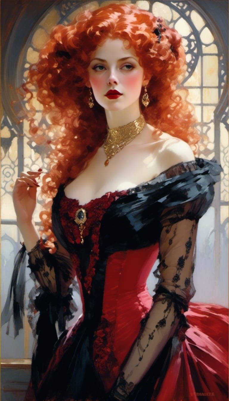 Victorian Vampire Mina Harker in Edward Cucuel Style