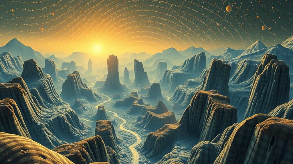 Surreal Gingham Print Landscape Unfolds with Depth and Illus...