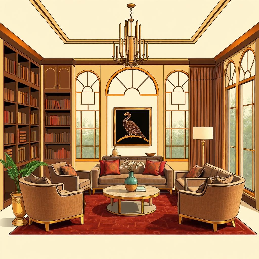 Art Deco Living Room Interior in Graphic Design