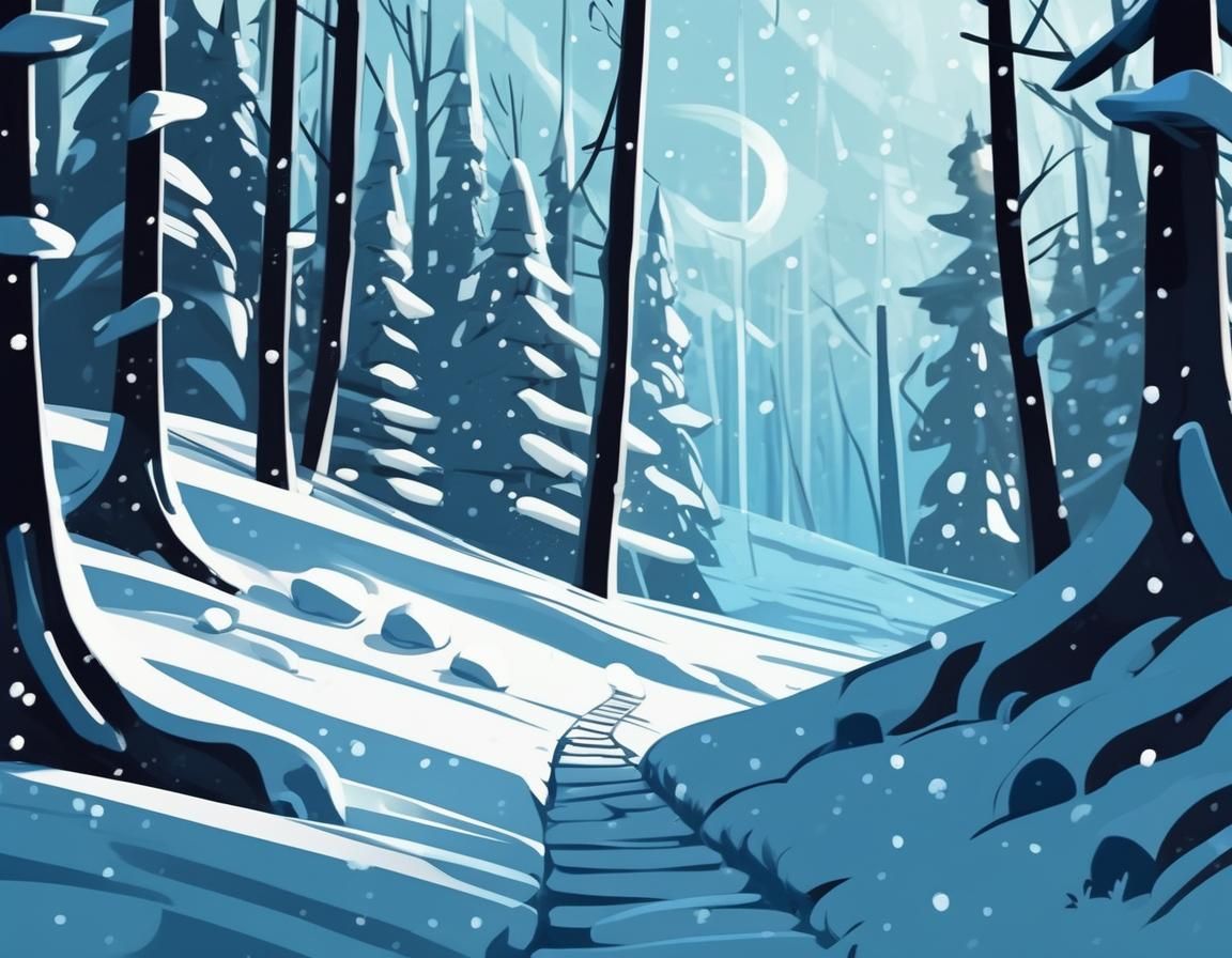 Snowy Forest Scene in Tartakovsky Style