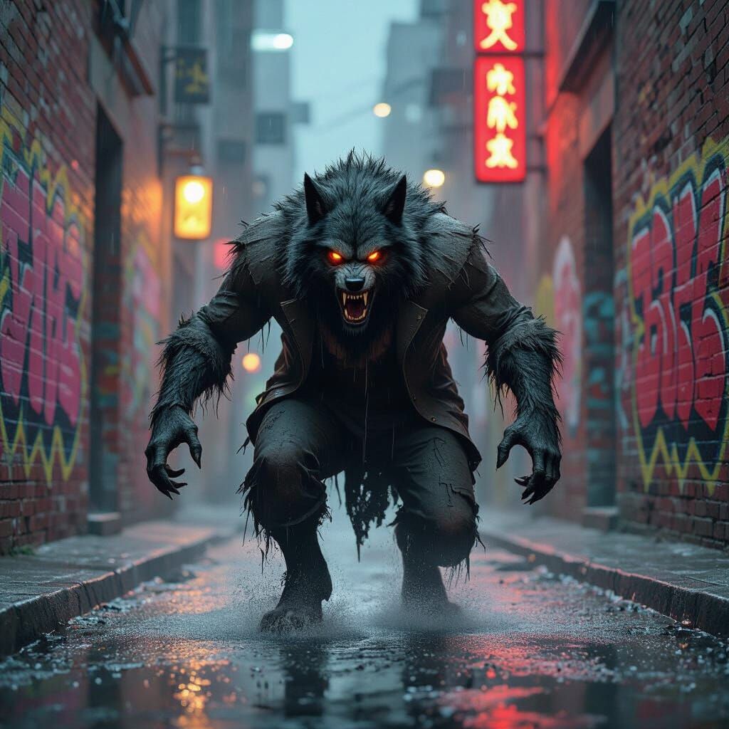 Werewolf Transformation in Gritty Urban Fantasy Style