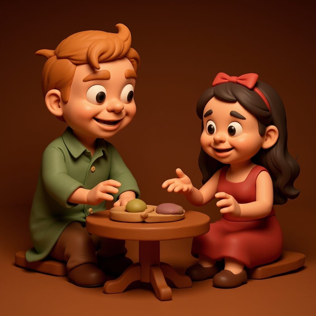Whimsical Claymation Scene in Earthy Tones