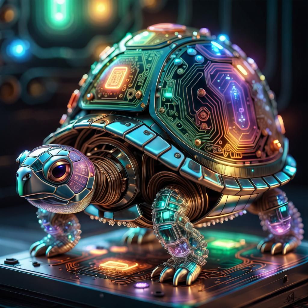 Chibi Circuit Board Turtle in Steampunk Style