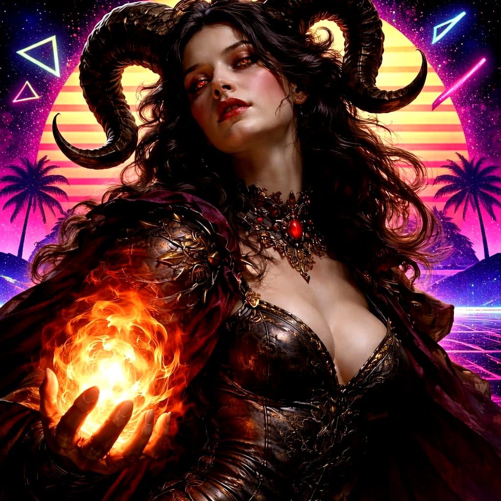 Baroque Oil Painting of a Female Tiefling Warlock