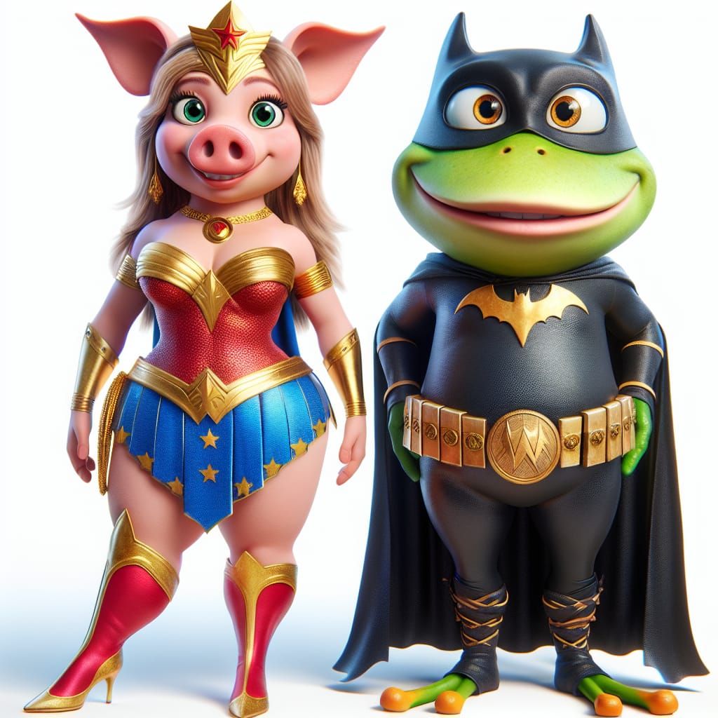 Pig and Frog as Amazonian and Vigilante Superheroes