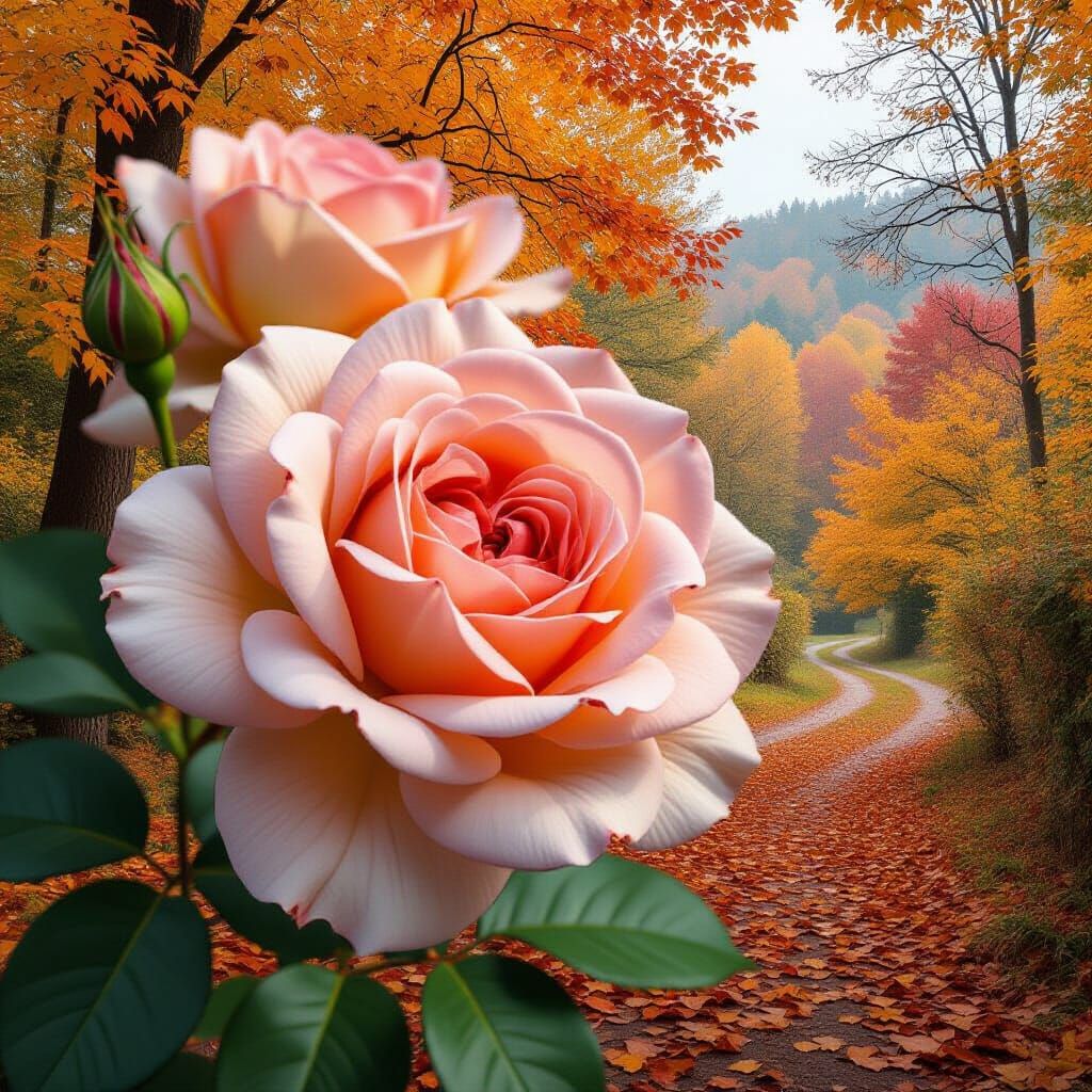 Autumn Rose Collage Art