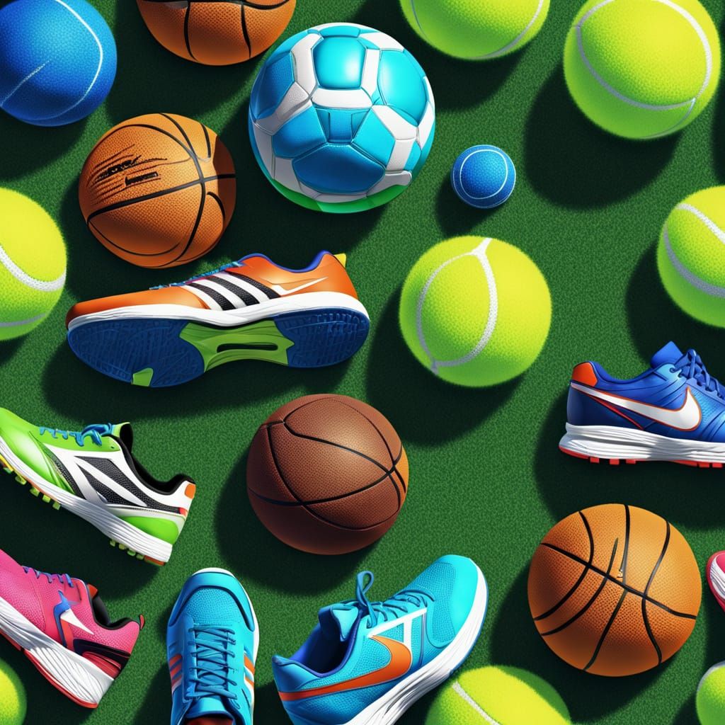 Sports Shoes Lineup on Turf in Hyper-Realistic Digital Art