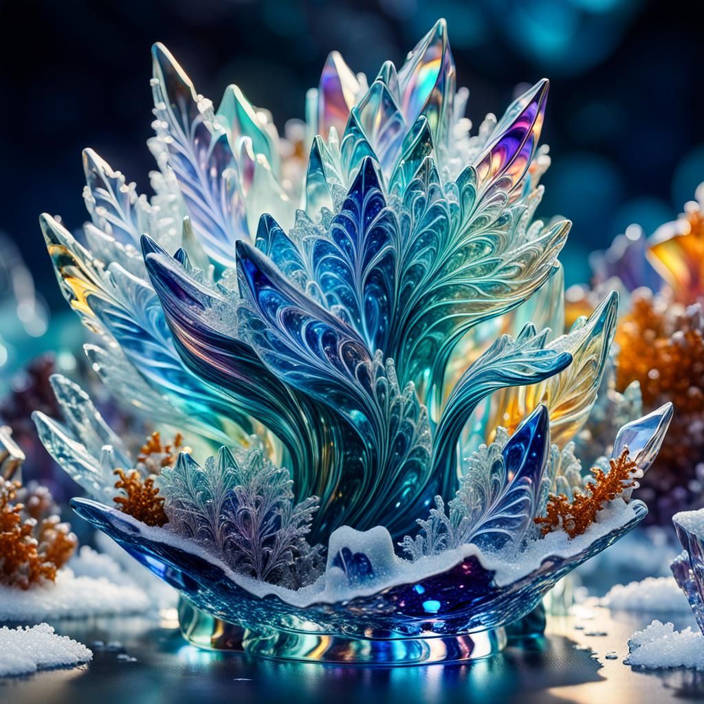 Enameled Glass Figurine in Crystal Art Environment