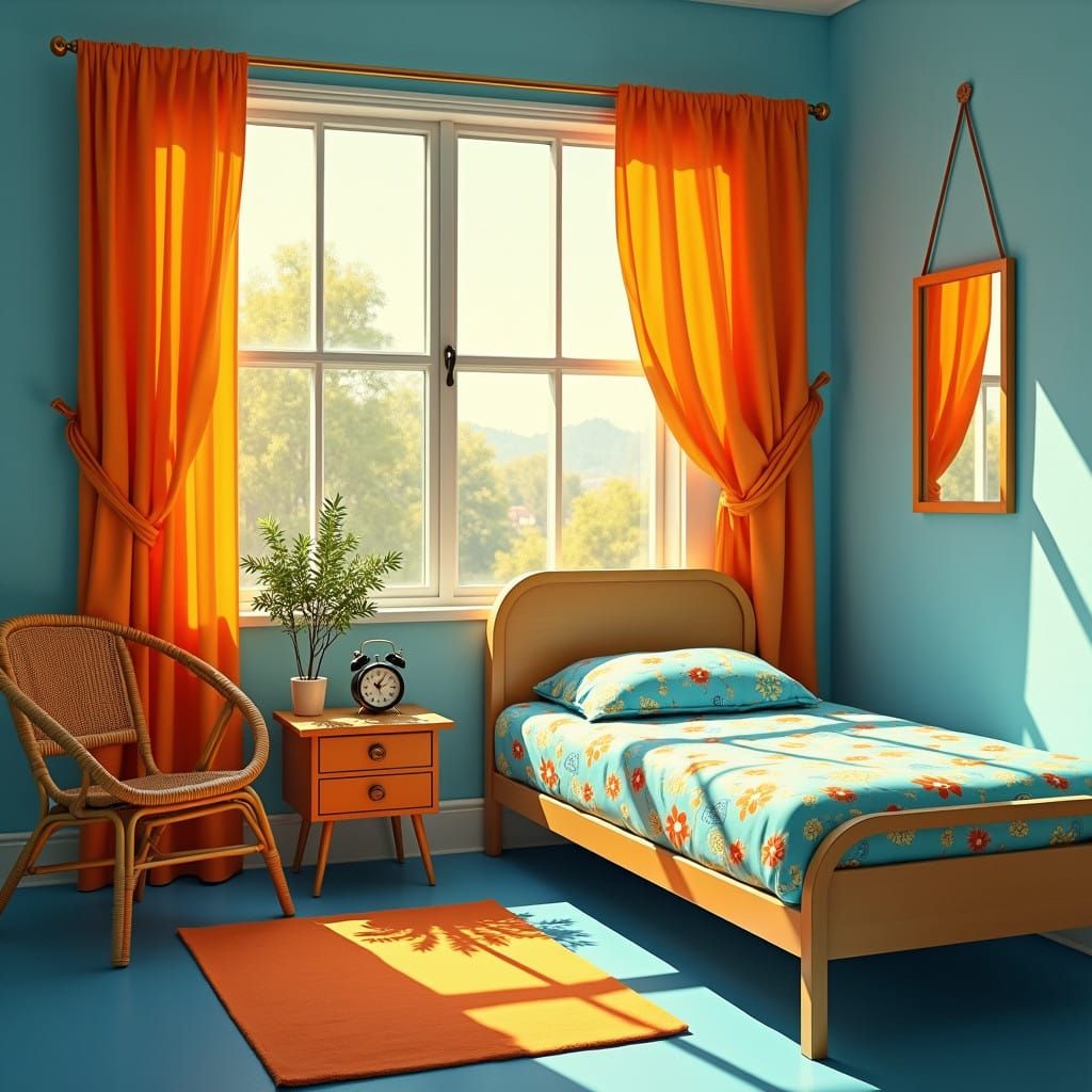 Cozy Retro Bedroom Scene with Warm Ambiance