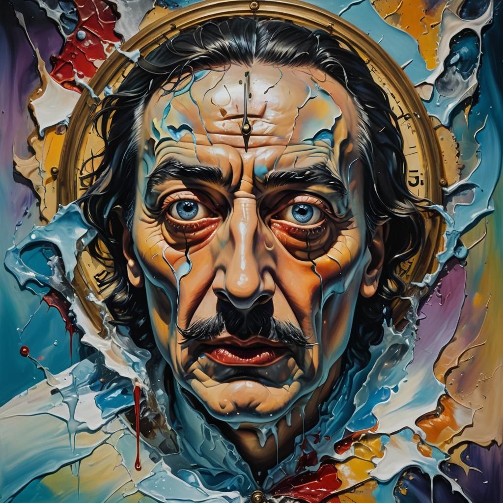 Surreal Melting Face Portrait in Oil