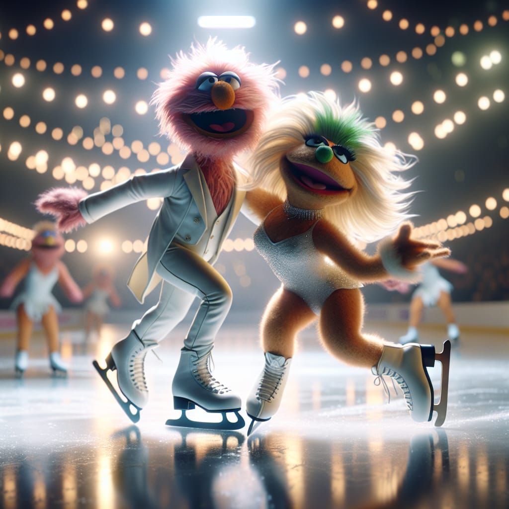 Muppet Ice Dancers in Artificial Atmosphere: 8K Hyperrealism
