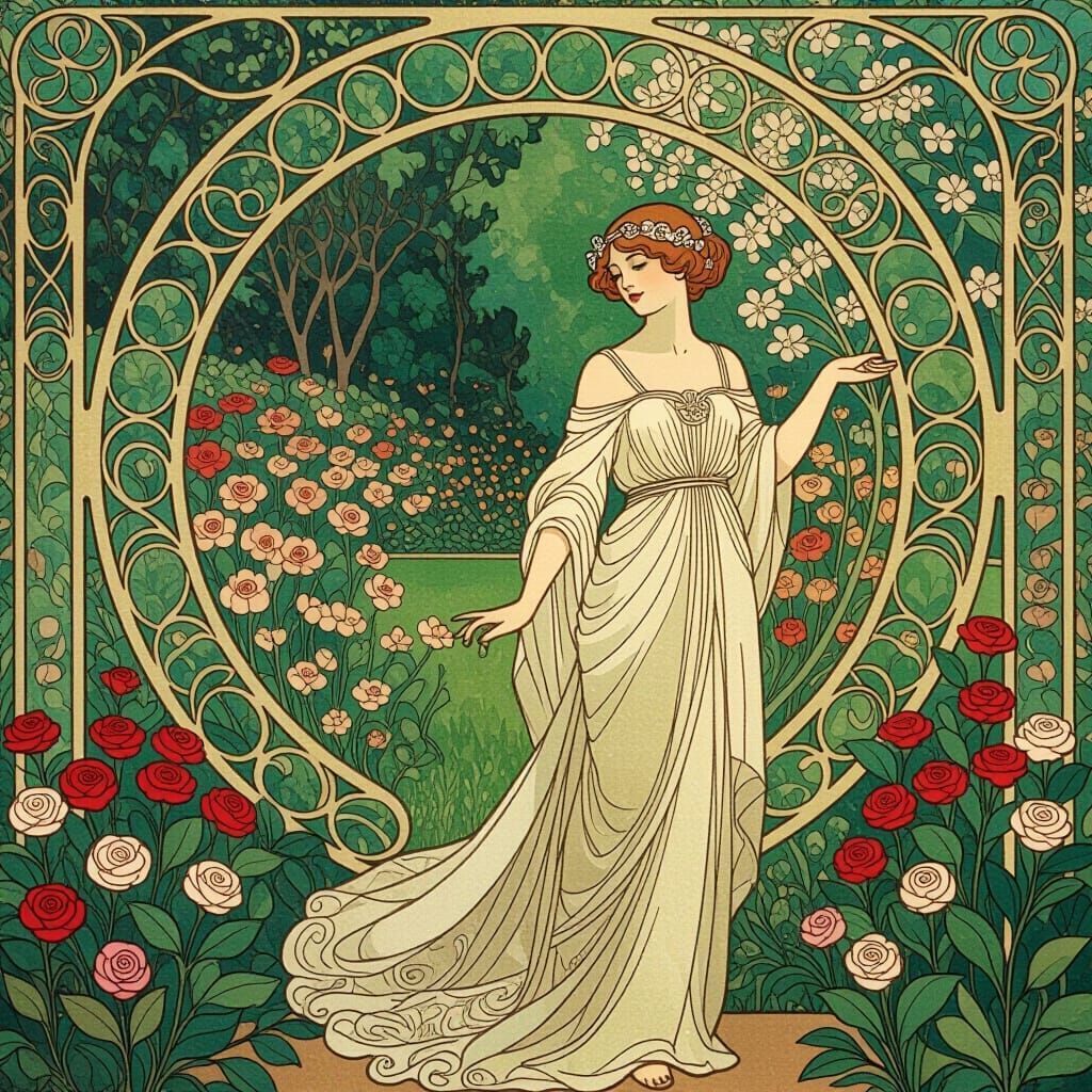 Art Nouveau Garden Dreams: Blooming Beauty and Grace