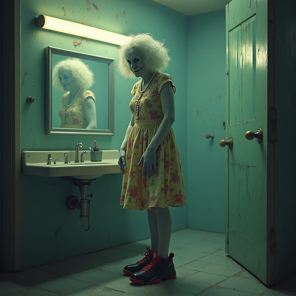 Ghostly Grandma in Jordan Shoes: A Gothic-Noir Vision