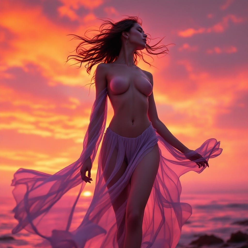 Ethereal Sunset Goddess in Vibrant Hues