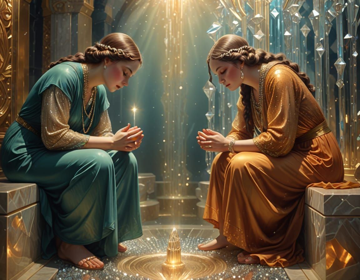 Crystal Fountain Angel in Art Deco Style