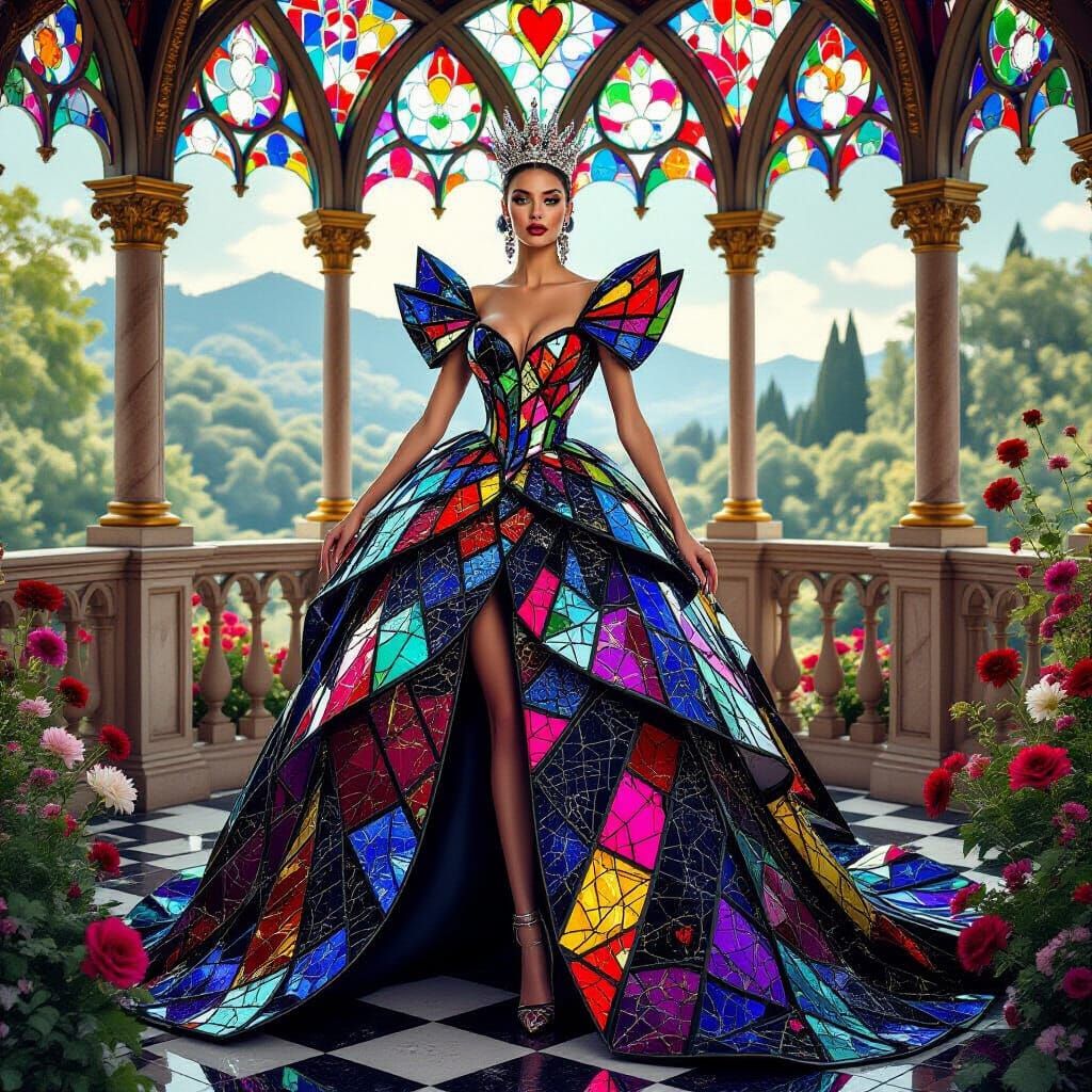 Queen of Hearts in Stained Glass Gown