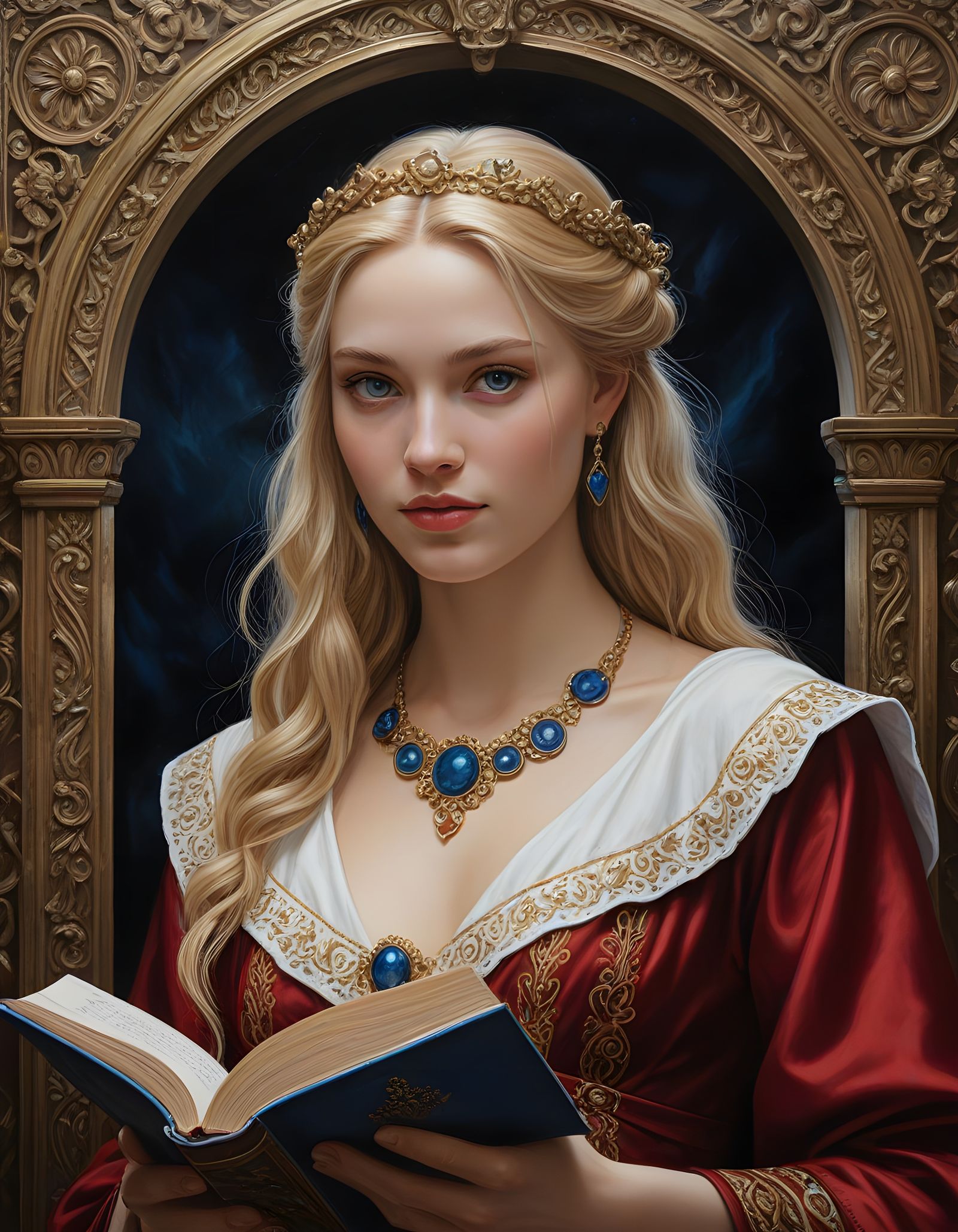 Stunning Blue and White Portrait of a Norse Goddess