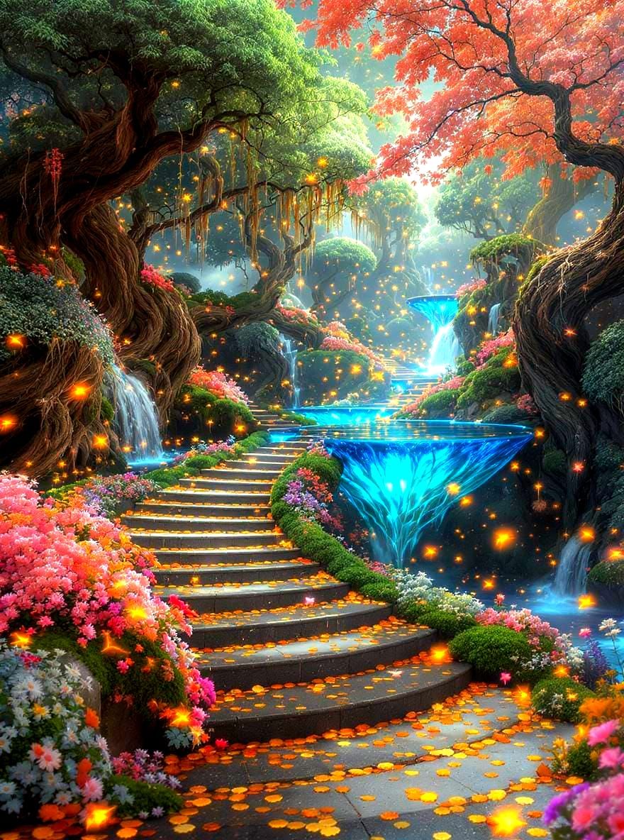 Enchanted Stairway to Floating Pond in Fairy Forest