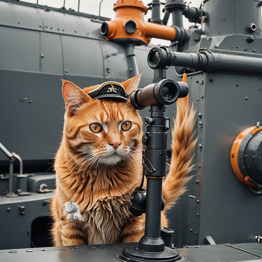 Orange Cat Searches with Submarine Periscope