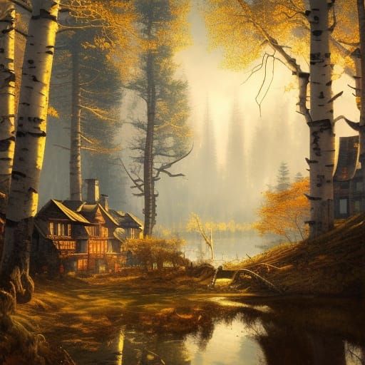 High Fantasy Village in Golden Aspen Forest