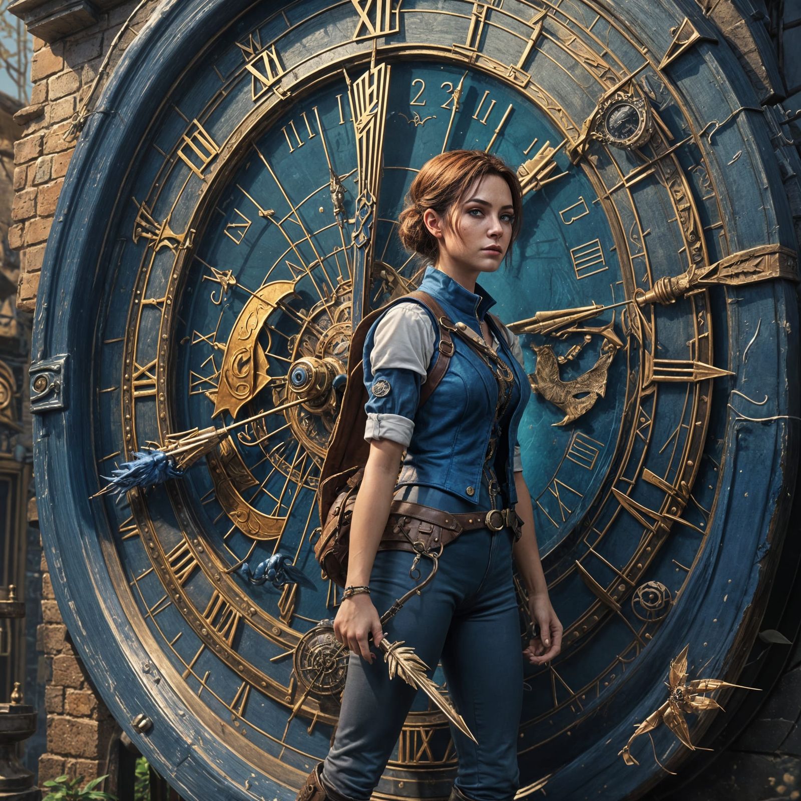 Cat-Eyed Woman with Quiver near Clock Tower